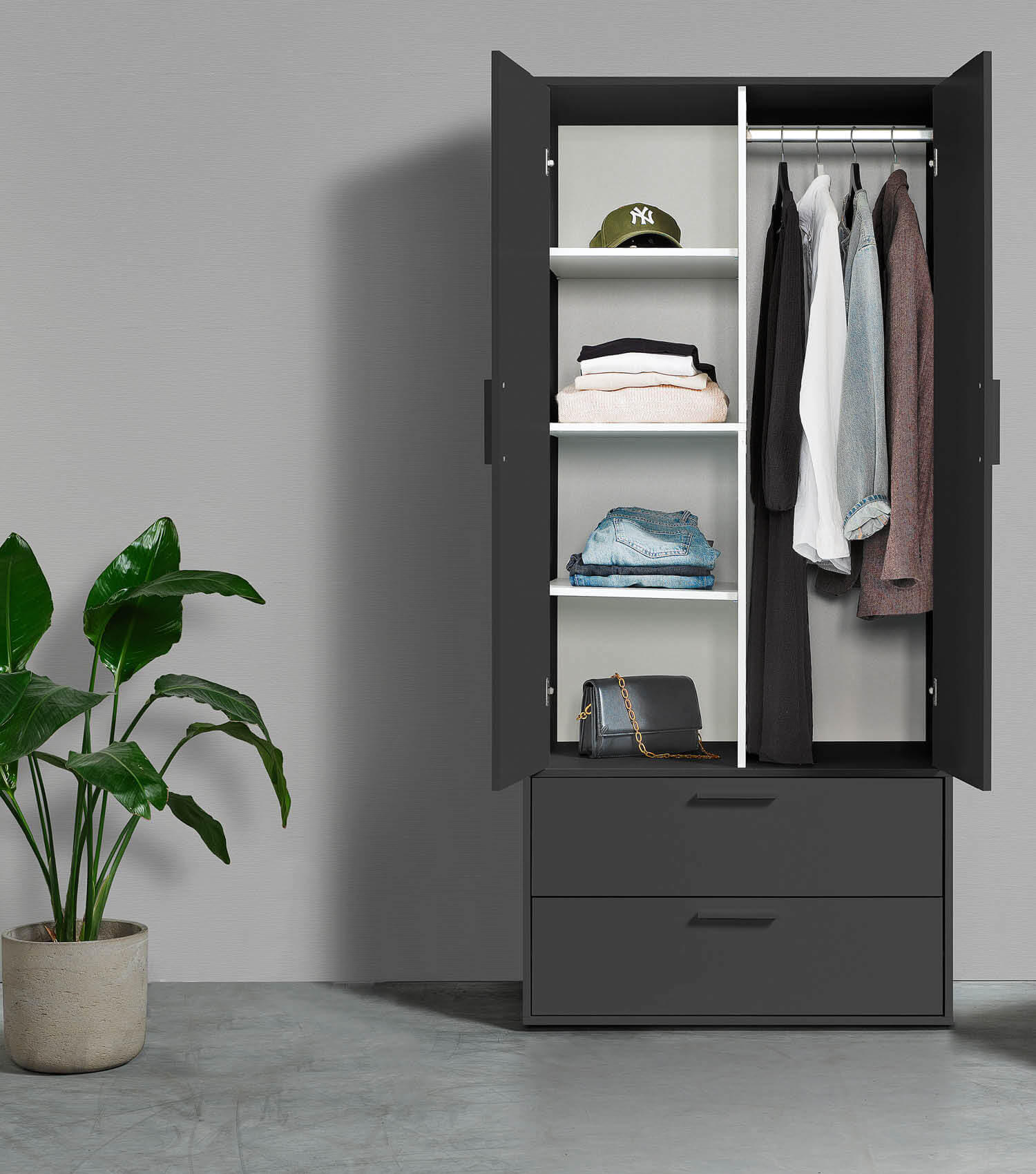 KLEIDERSCHRANK Der Kleiderheld - Anthrazit, Holzwerkstoff (80/180/51cm) - Mokebo