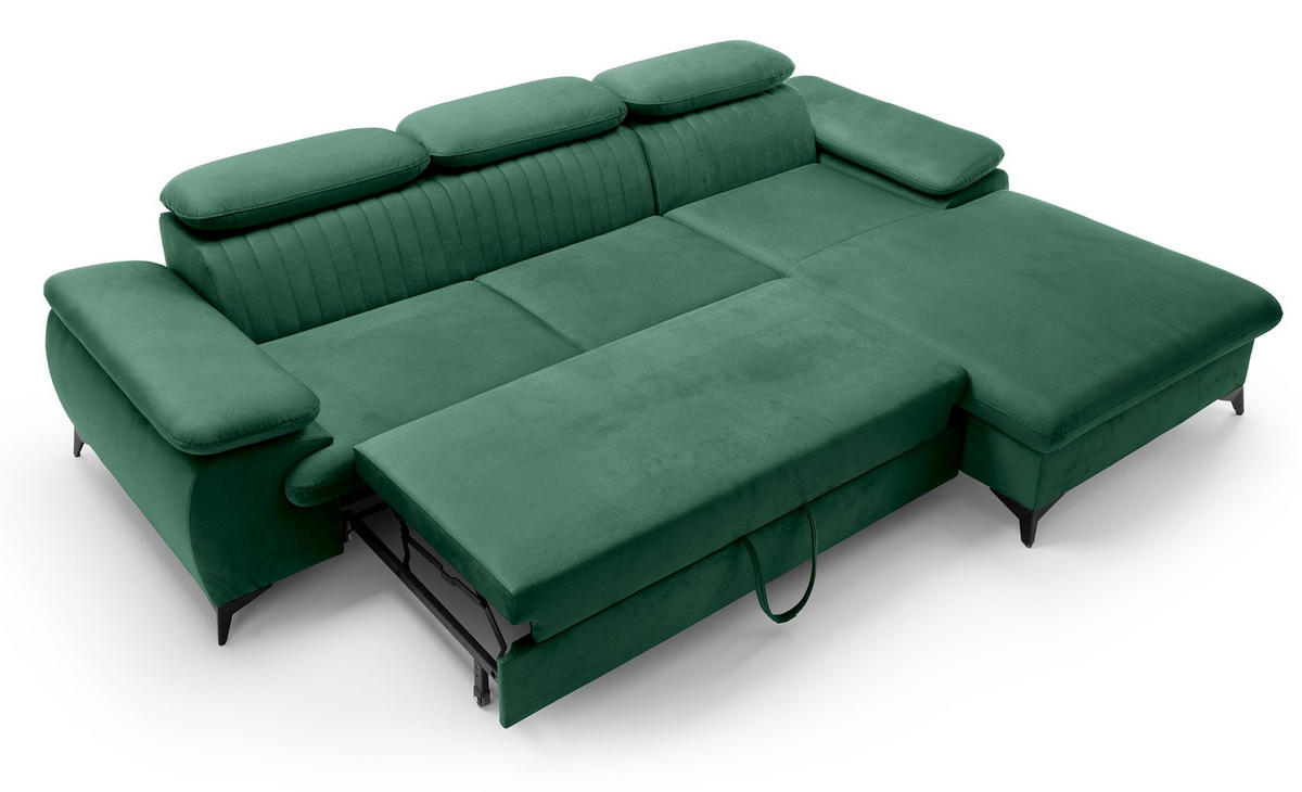 ECKSOFA 280 cm Xanto M, Schlaffunktion, verstellbaren Kopfstützen, Rechts, Grün - Grün, Holz (193/280cm) - Emporius