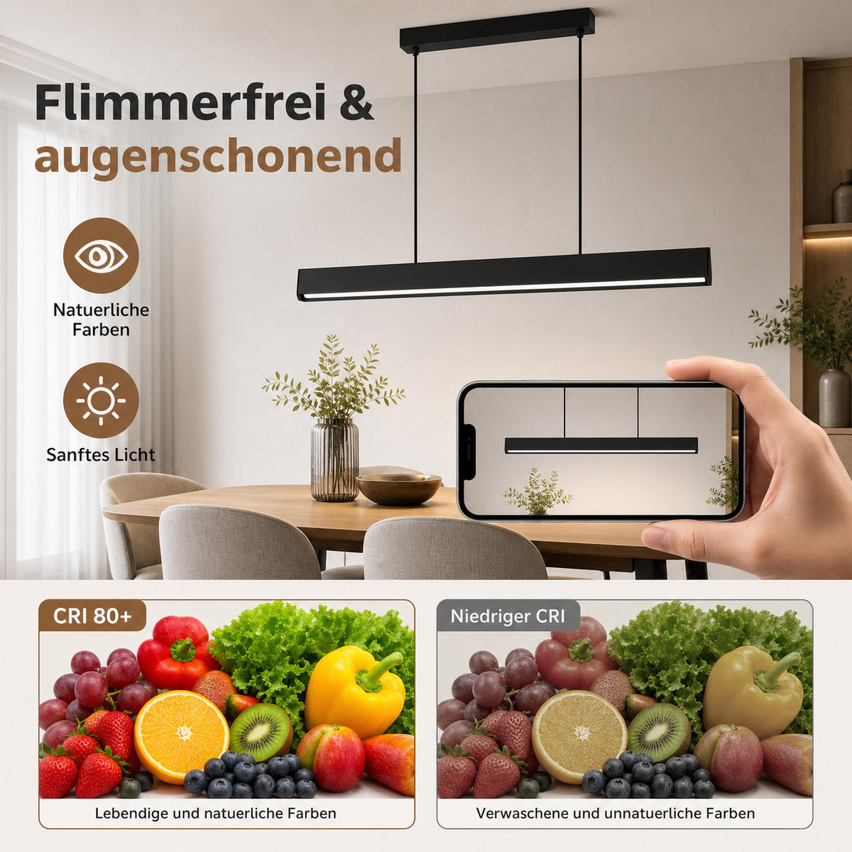 LED PENDELLEUCHTE Fyrith 106.7/7.5/161 cm - Schwarz, Kunststoff/Metall (106.7/7.5/161cm) - ZMH