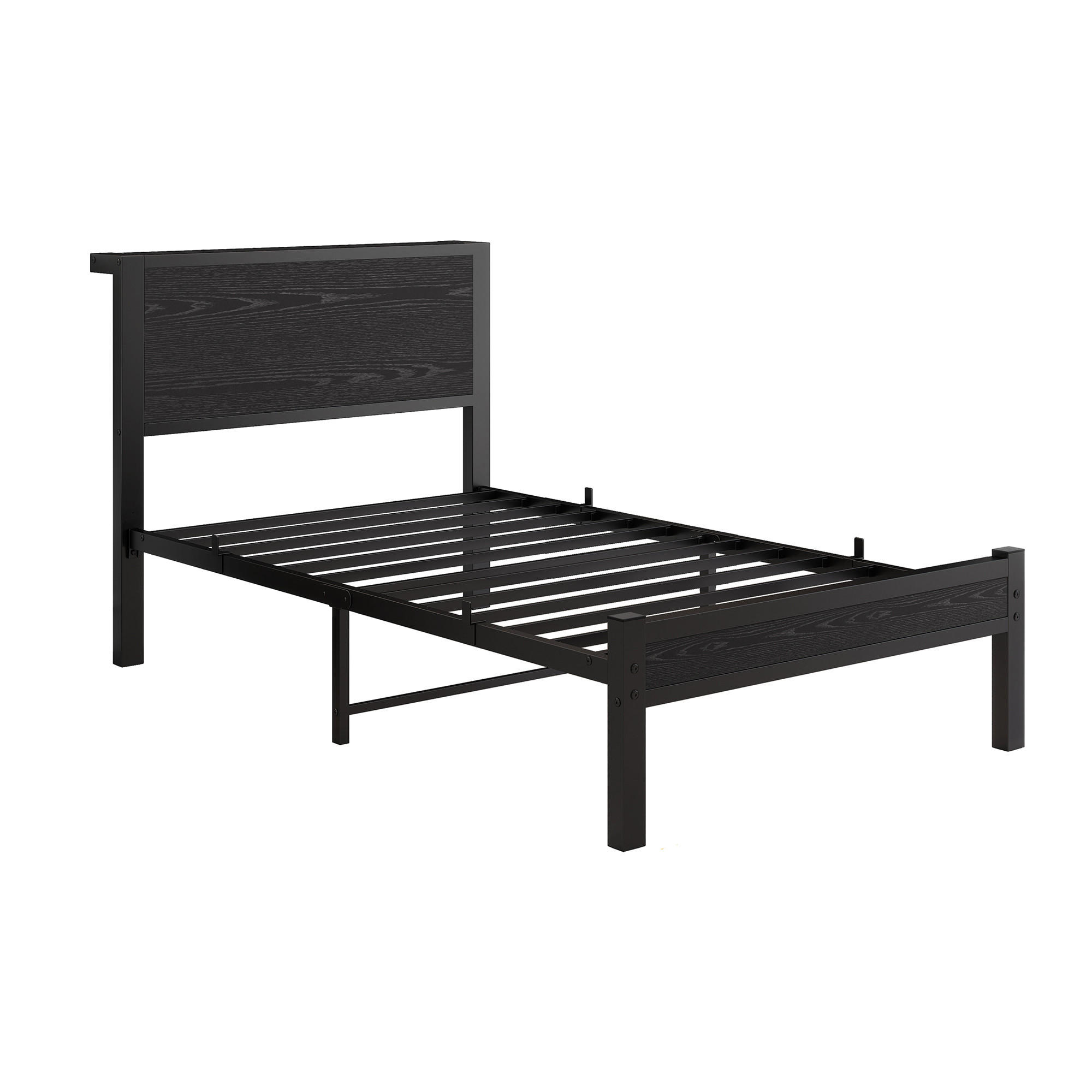 METALLBETT 90x200 cm Stauraum Kopfteil schwarz - Schwarz, Holzwerkstoff (90/200cm) - Fortuna Lai