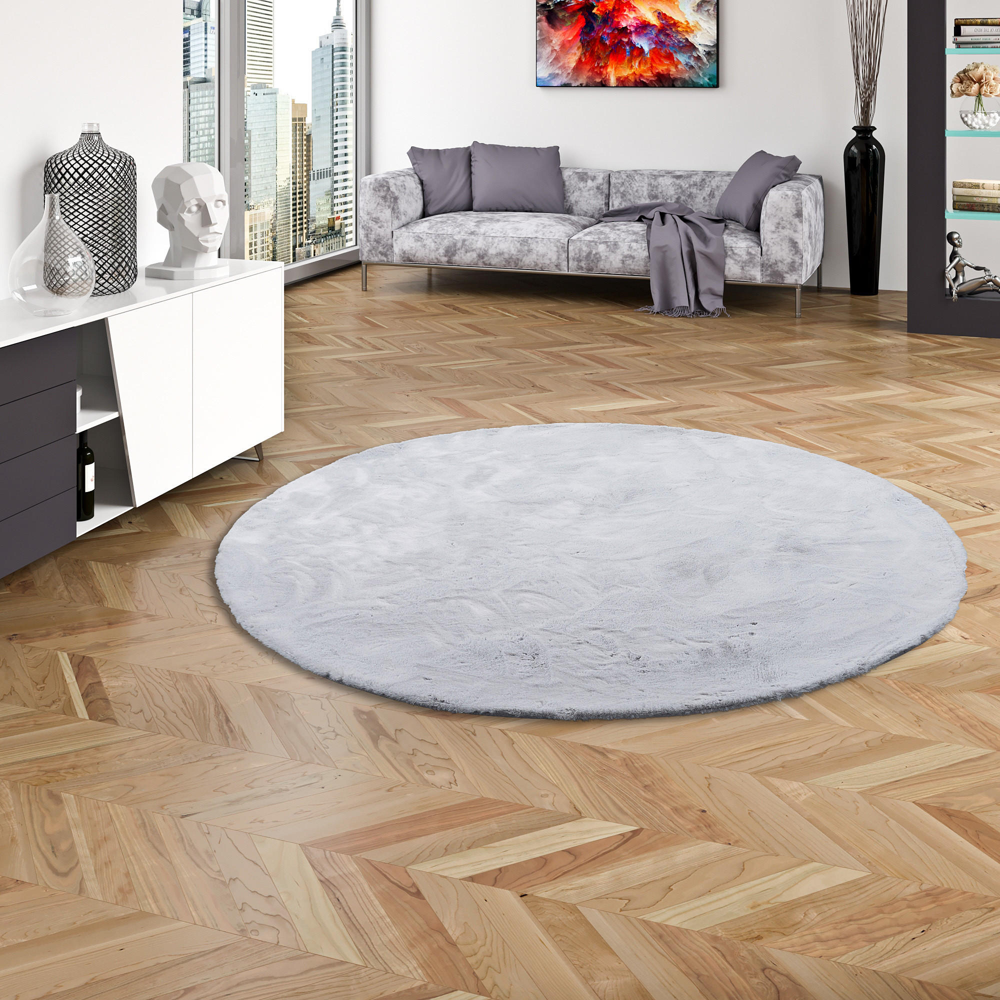 FELLTEPPICH LUXUS SUPER SOFT PLUSH RUND - Hellgrau, Textil (160/160cm) - Pergamon