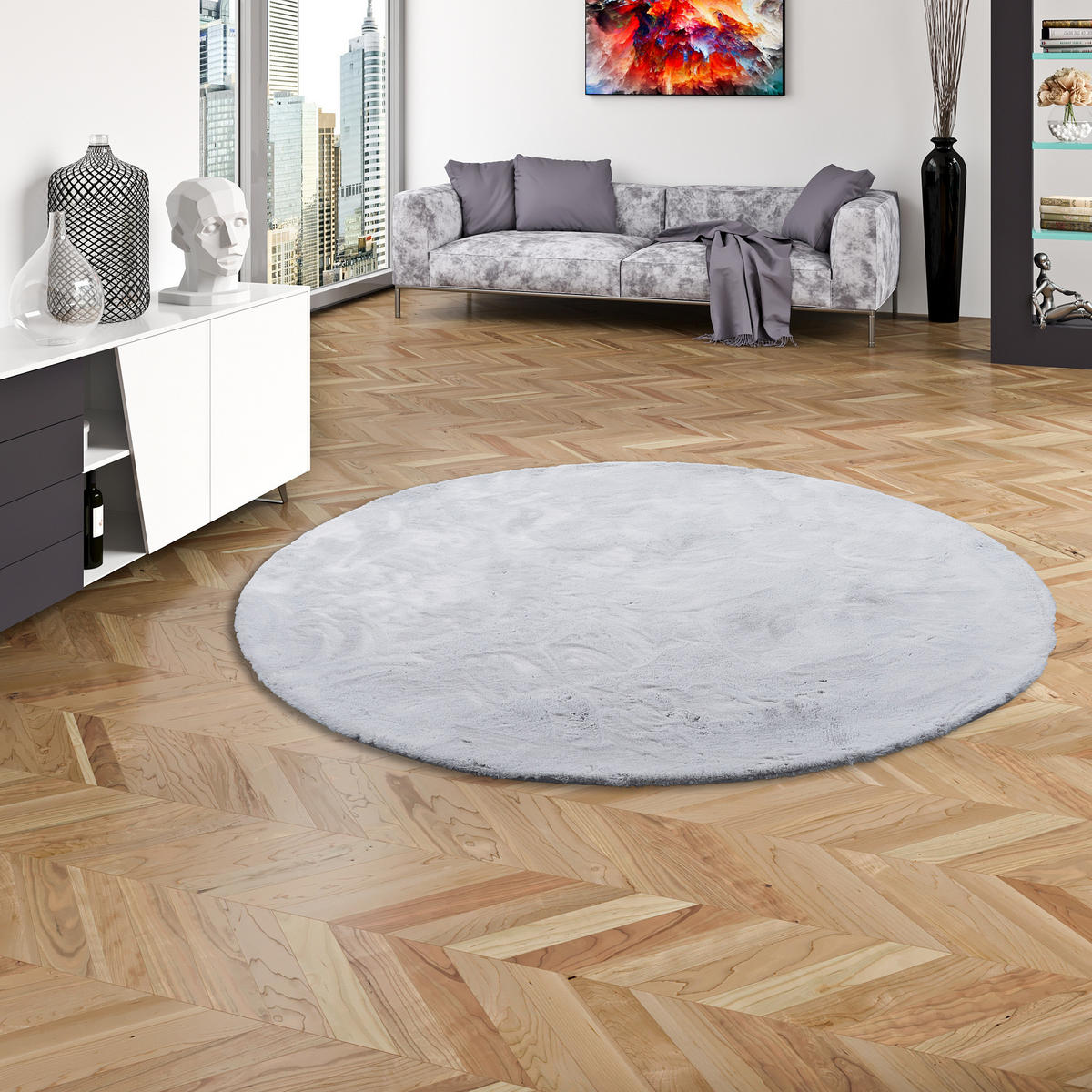 FELLTEPPICH LUXUS SUPER SOFT PLUSH RUND - Hellgrau, Textil (160/160cm) - Pergamon