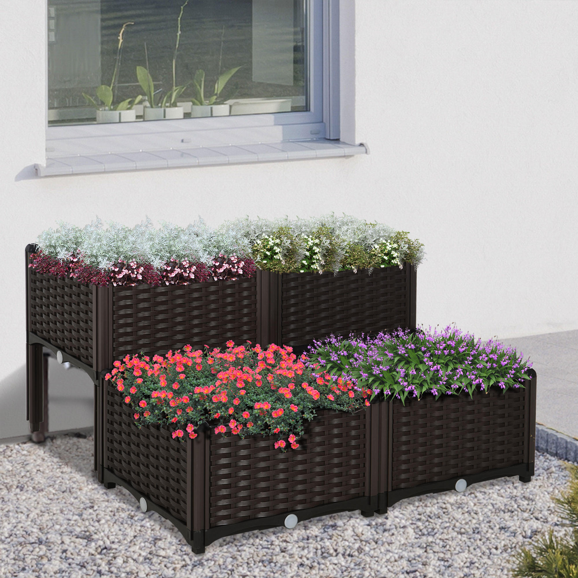 HOCHBEET 4-tlg., Dunkelbraun - Braun, Kunststoff (80/44/80cm) - Outsunny