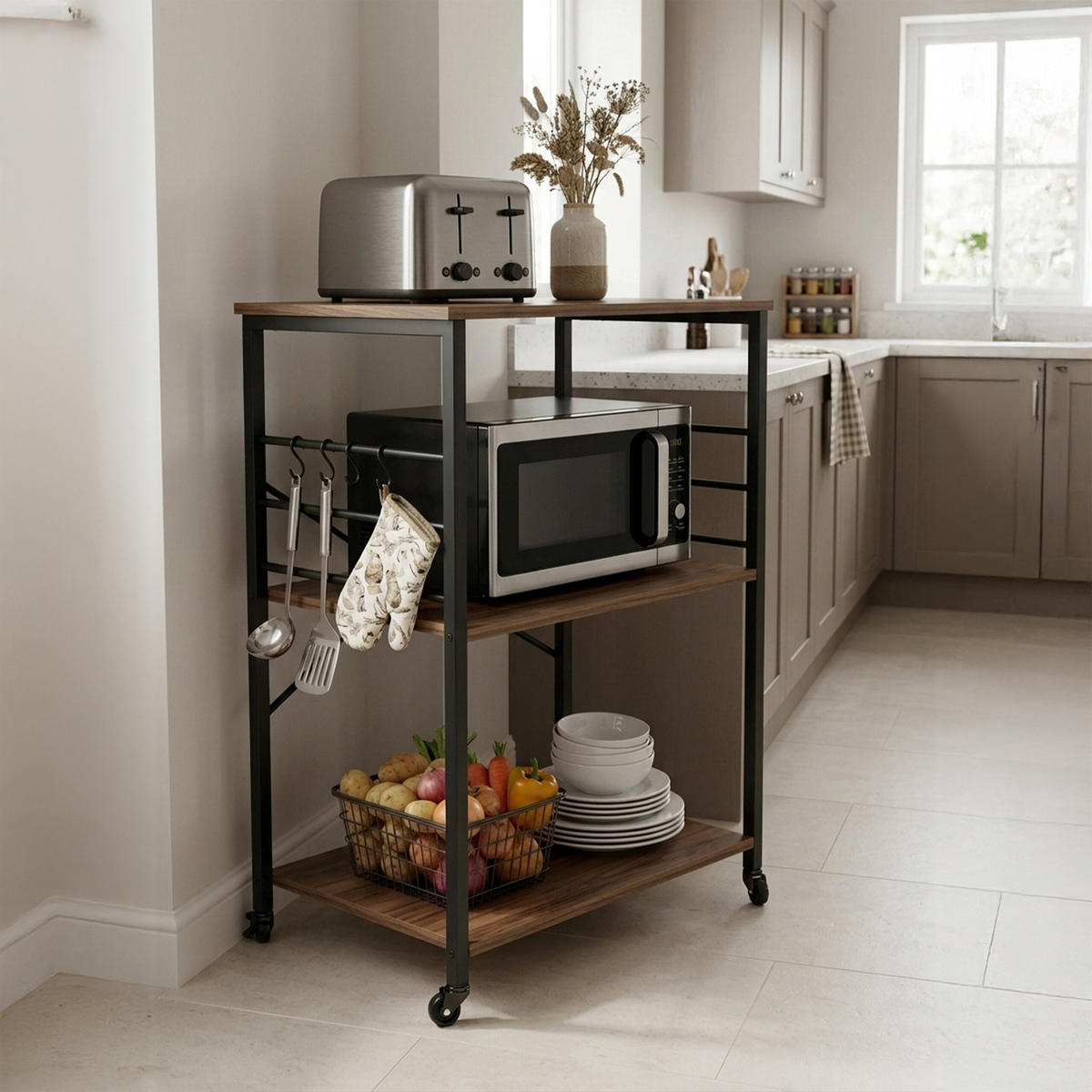 VOZIČEK za postrežbo - večbarvno, kovina/leseni material (60/89/40cm) - Relaxdays