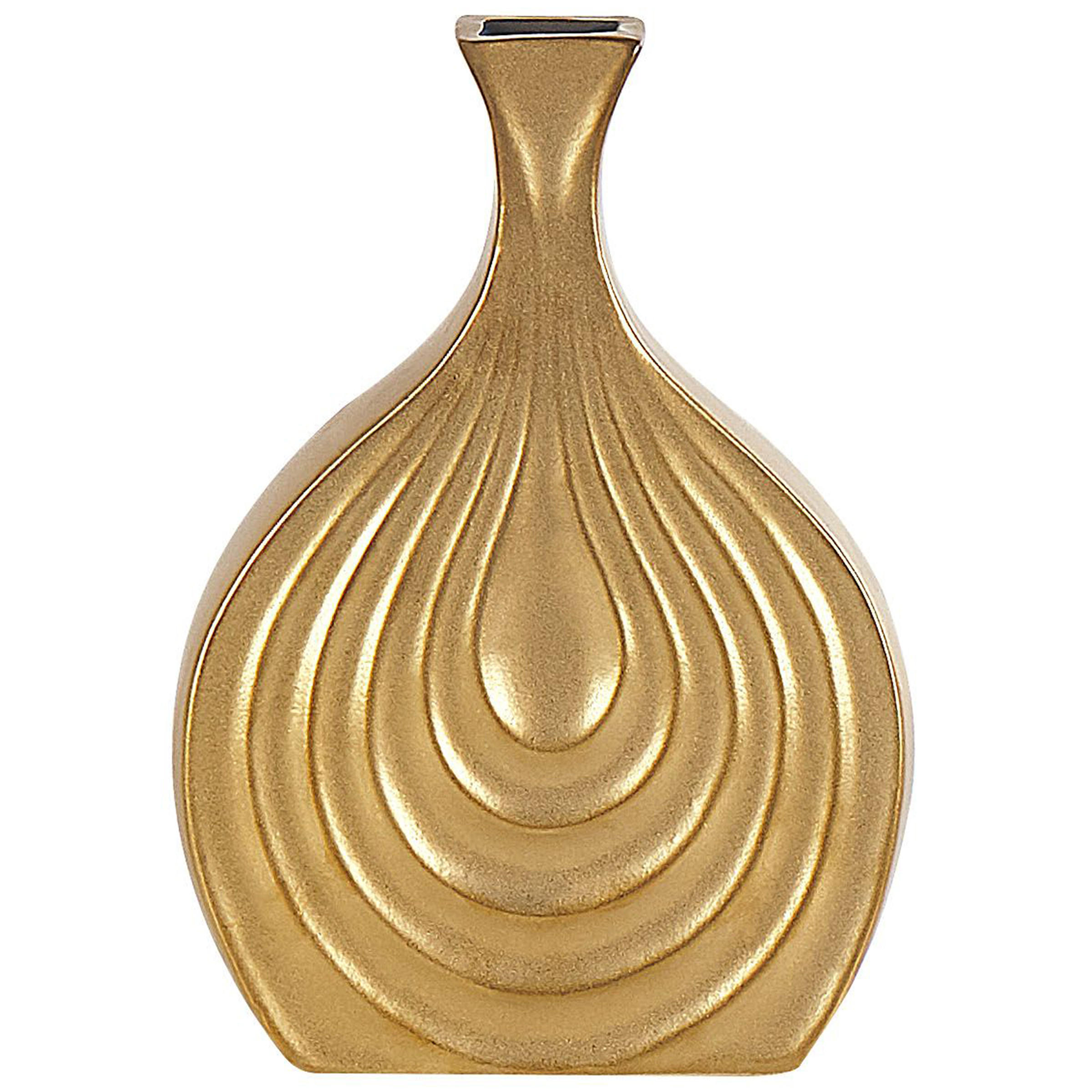 DEKOVASE Steinzeug gold Thapsus - Goldfarben, Keramik (25cm) - Beliani