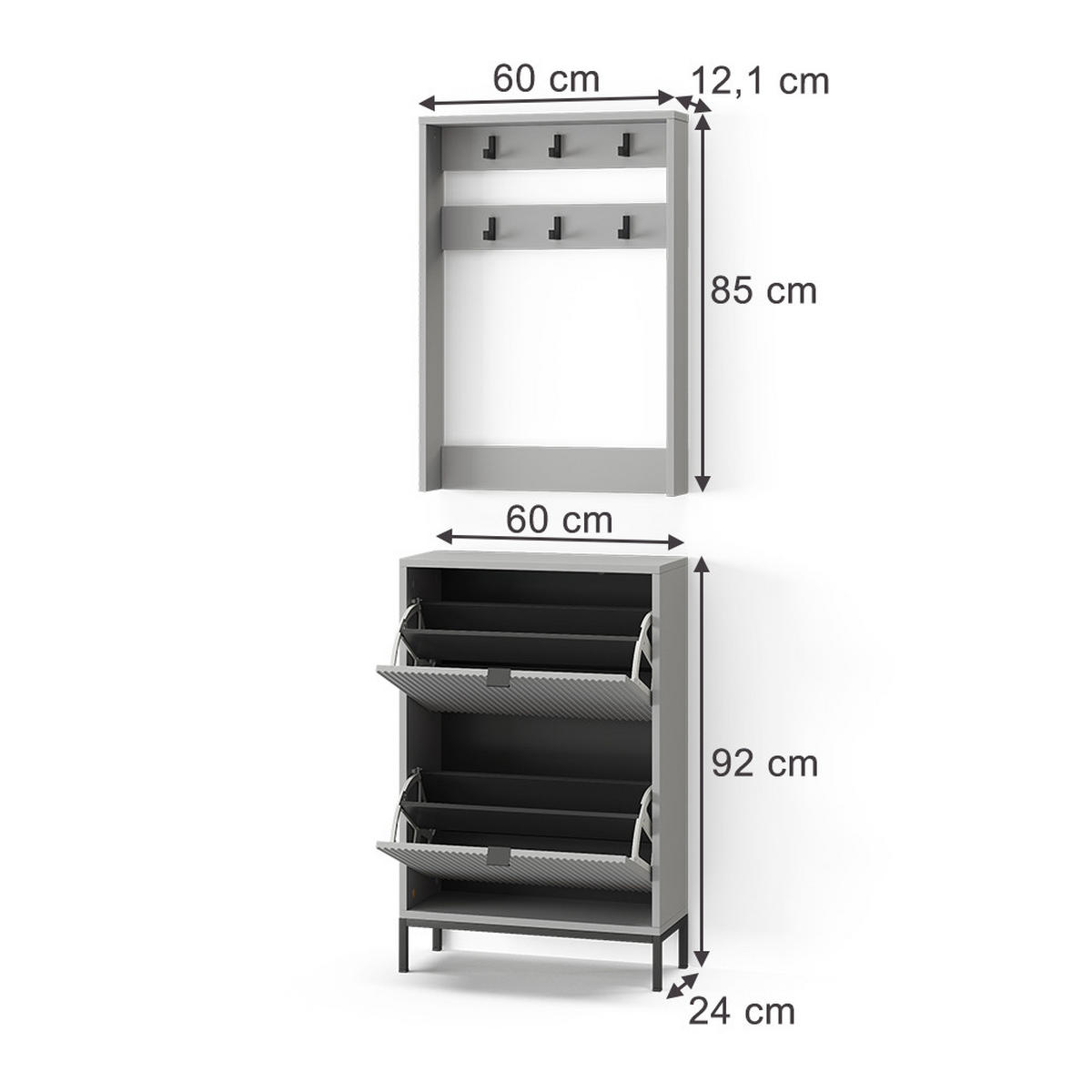 GARDEROBE Eliza Grau 60 x 92 cm Set, 2 Teile - Grau, Holzwerkstoff (60/92/24cm) - Vicco