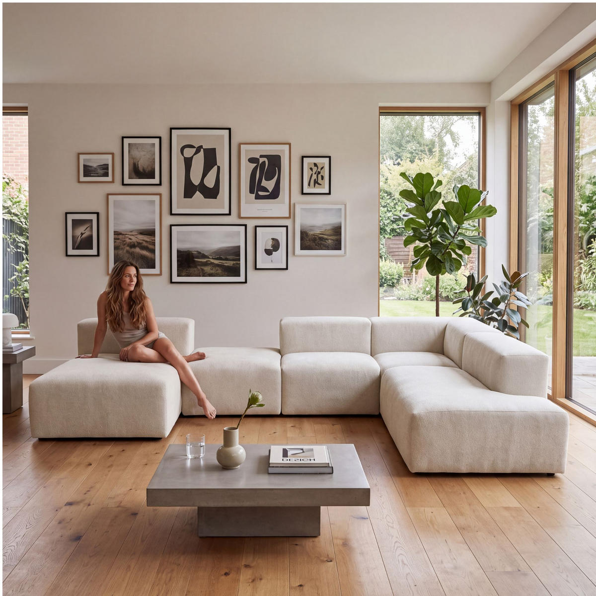 5-SITZER modulares Wohnlandschaft U XXL HEAVEN SET 6 Rechts, Breite 375 cm Webstoff Weiß - Schwarz/Weiß, Holz/Kunststoff (245/73/375cm) - Muffo