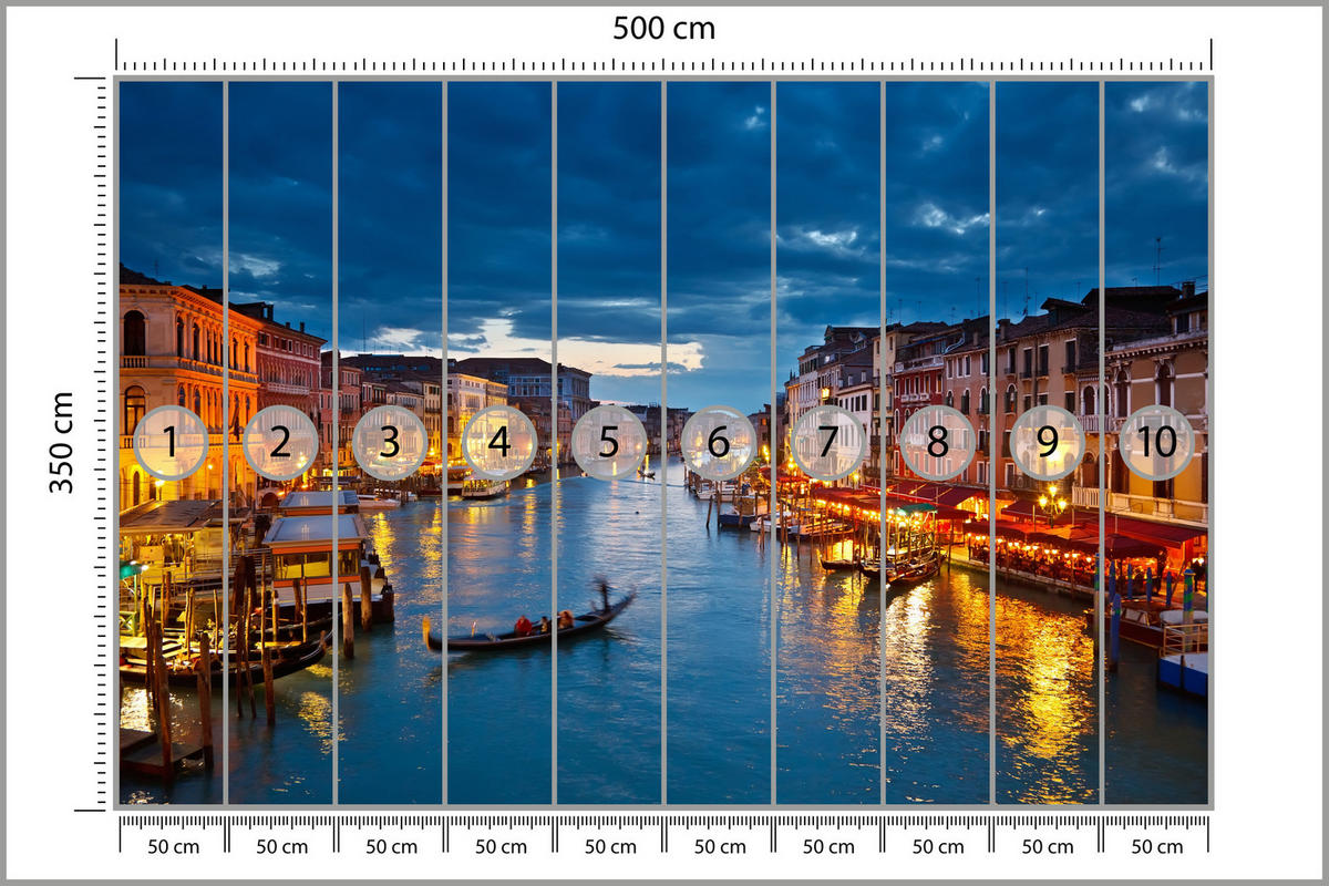FOTOTAPETE für Büro Venezianischer Kanal Gondeln Abendstimmung Romantik 500x350 - Orange/Braun, Papier (500/350cm) - Muralo