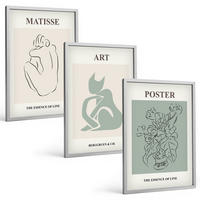 BILDER SET 3er Set - 40x60 cm Silberner Rahmen - Matisse Grün Beige Poster - Silberfarben, Kunststoff (40/60cm) - TULUP