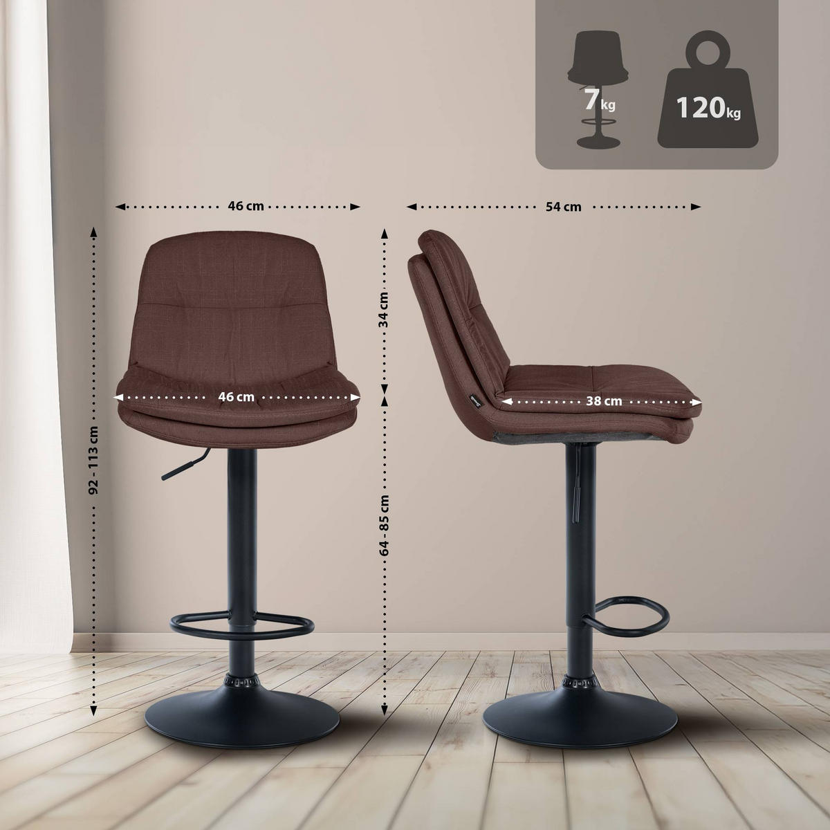 BARHOCKER Stoff braun - Schwarz/Braun, Textil (46/92/54cm) - CLP