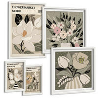 BILDER SET 5er Set - 50x50 cm & 20x30 cm & 40x60 cm Weißer Rahmen - Retro-Blumen aus Städten rund um die Welt - Weiß, Kunststoff (40/60cm) - TULUP
