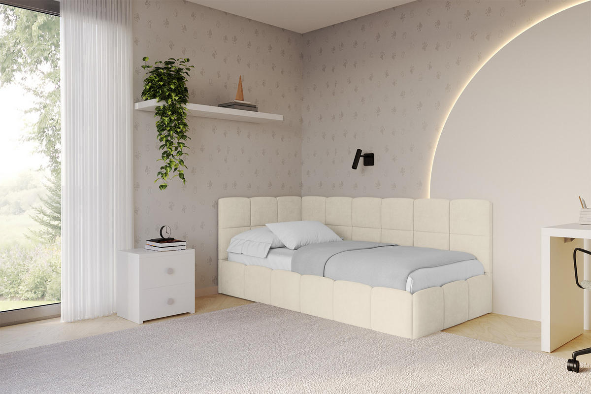 EINZELBETT Jugendbett mit Bettkasten Rechts, ohne Matratze - LIVY 80x200 Beige - Cappuccino, Holzwerkstoff/Textil (80/200cm) - ALTDECOR