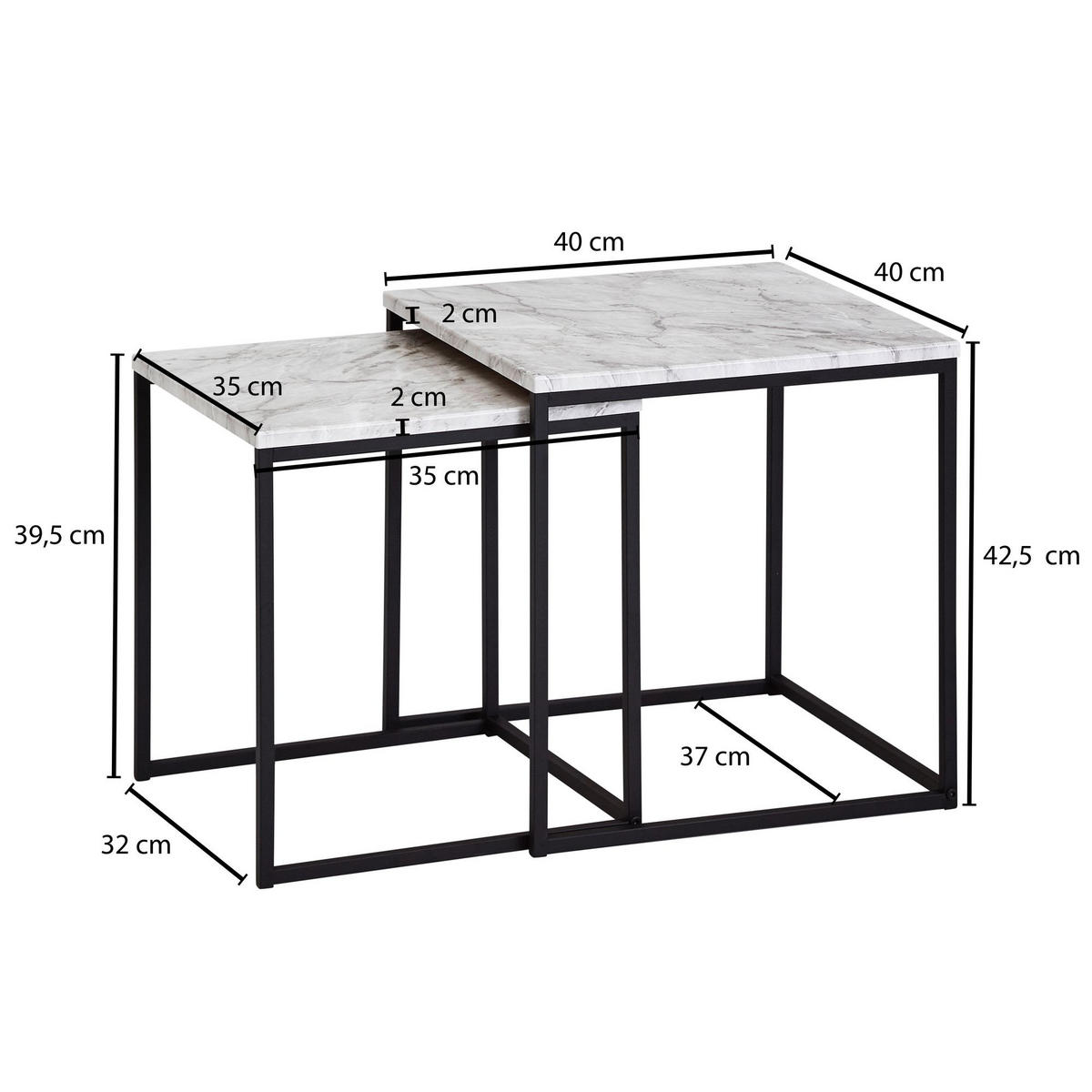 BEISTELLTISCH 2er-Set eckig BENIGNO - Weiß, Holzwerkstoff (40/40/42.5cm) - tinkaro