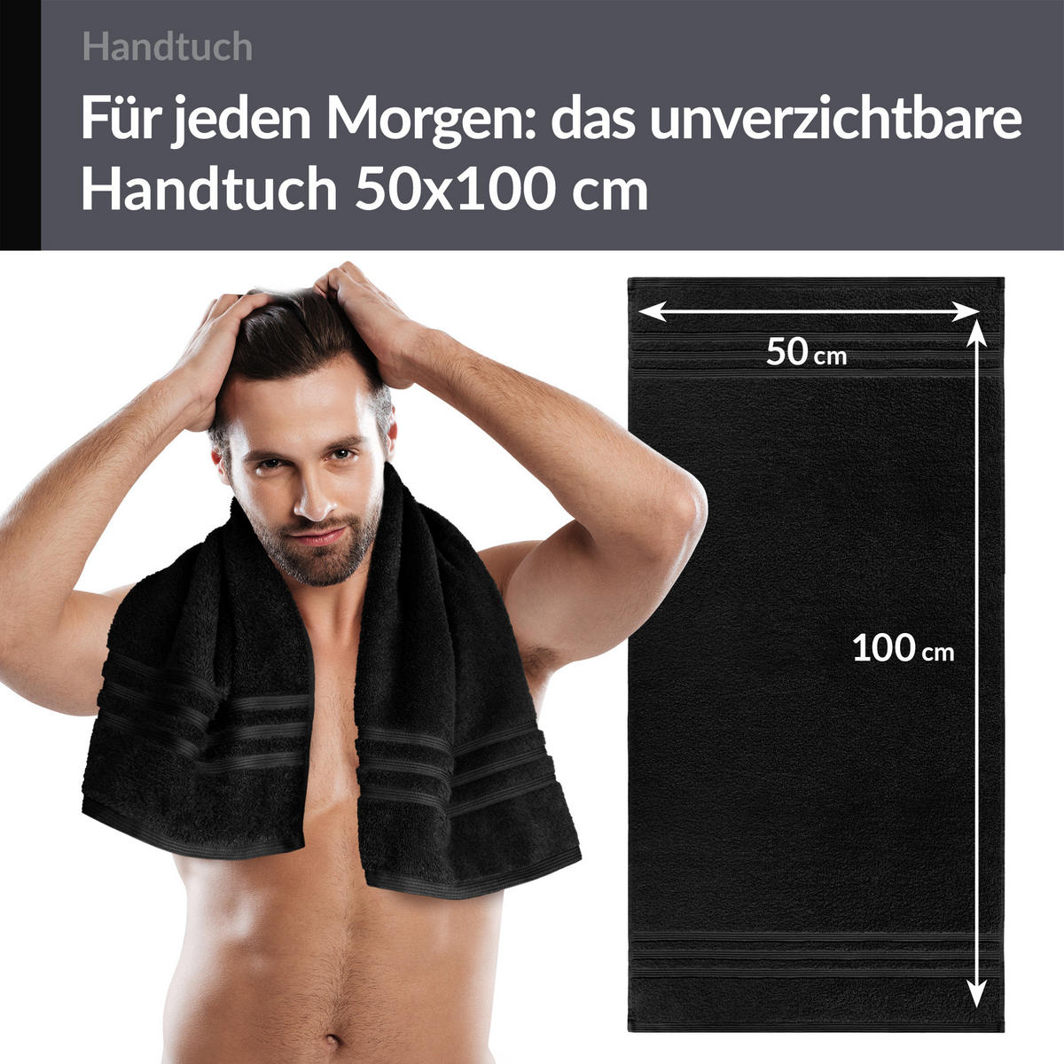 HANDTUCH 50x100 cm London Schwarz 4er Set - Schwarz, Textil (50/100cm) - Lashuma