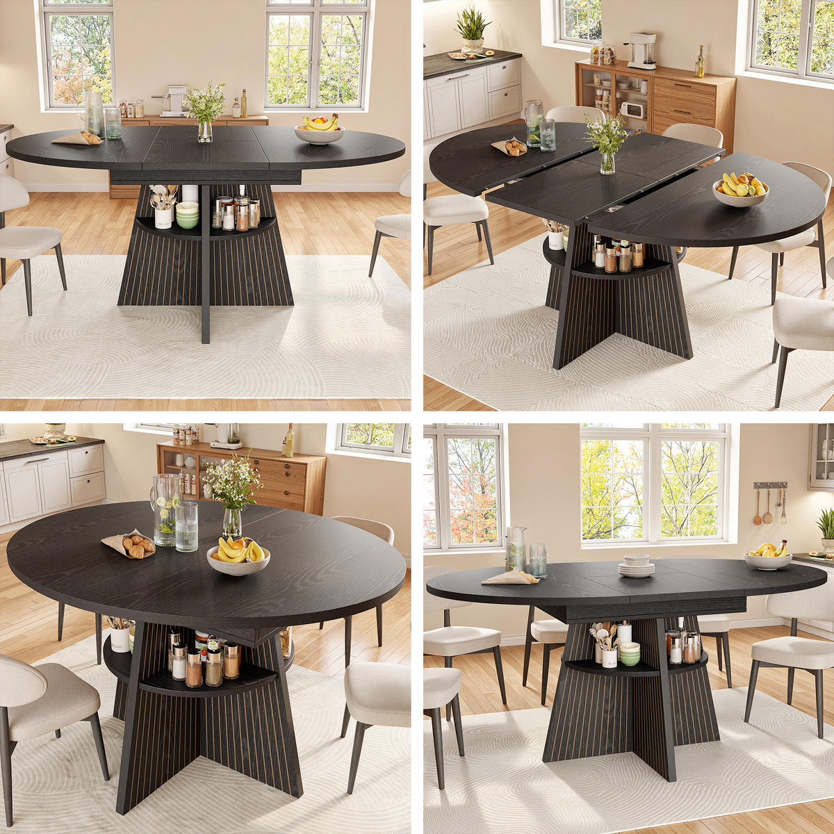 ESSTISCH Ausziehbar Ablagefach MDF Schwarz - Schwarz, Holzwerkstoff (110/110/76cm) - FLIEKS