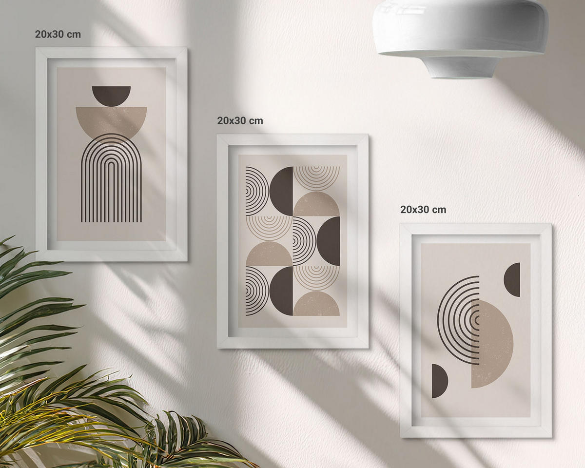 BILDER SET 3er Set - 20x30 cm Weißer Rahmen - Abstrakte Minimalismusmuster - Weiß, Kunststoff (20/30cm) - TULUP