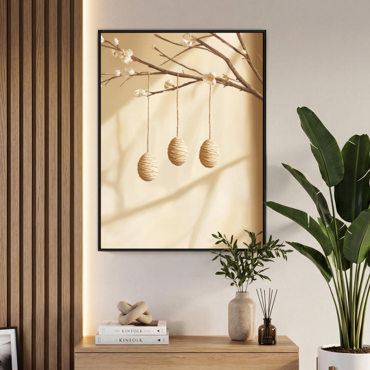LEINWAND Bilder mit Rahmen - Beige - Osterkuchen - Eier - 70x100 - Beige, Textil (70/100cm) - MuchoWow
