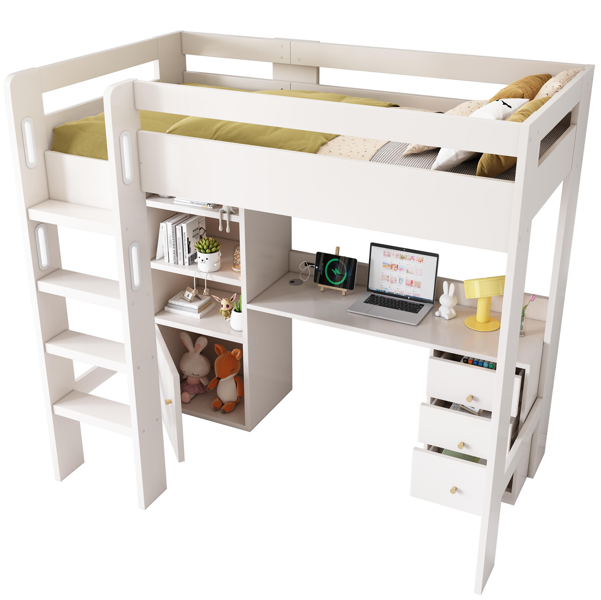 HOCHBETT 90/200 cm aus Holzwerkstoff mit Schreibtisch und Stauraum Weiß - Weiß, Holzwerkstoff (90/200cm) - Modenvie