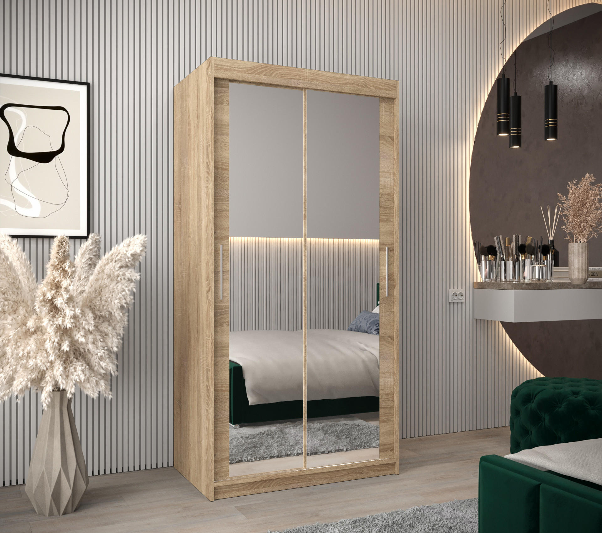 SCHWEBETÜRENSCHRANK 200/100/62 2-türig - Silberfarben/Sonoma Eiche, Holz/Kunststoff (100/200/62cm) - MÖBEL KRYSPOL