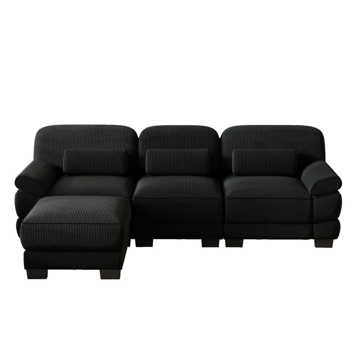 ECKSOFA 3-Sitzer L-Form mit Hocker, DE-42659, Schwarz - Schwarz, Holz (265/161cm) - ComfortXL