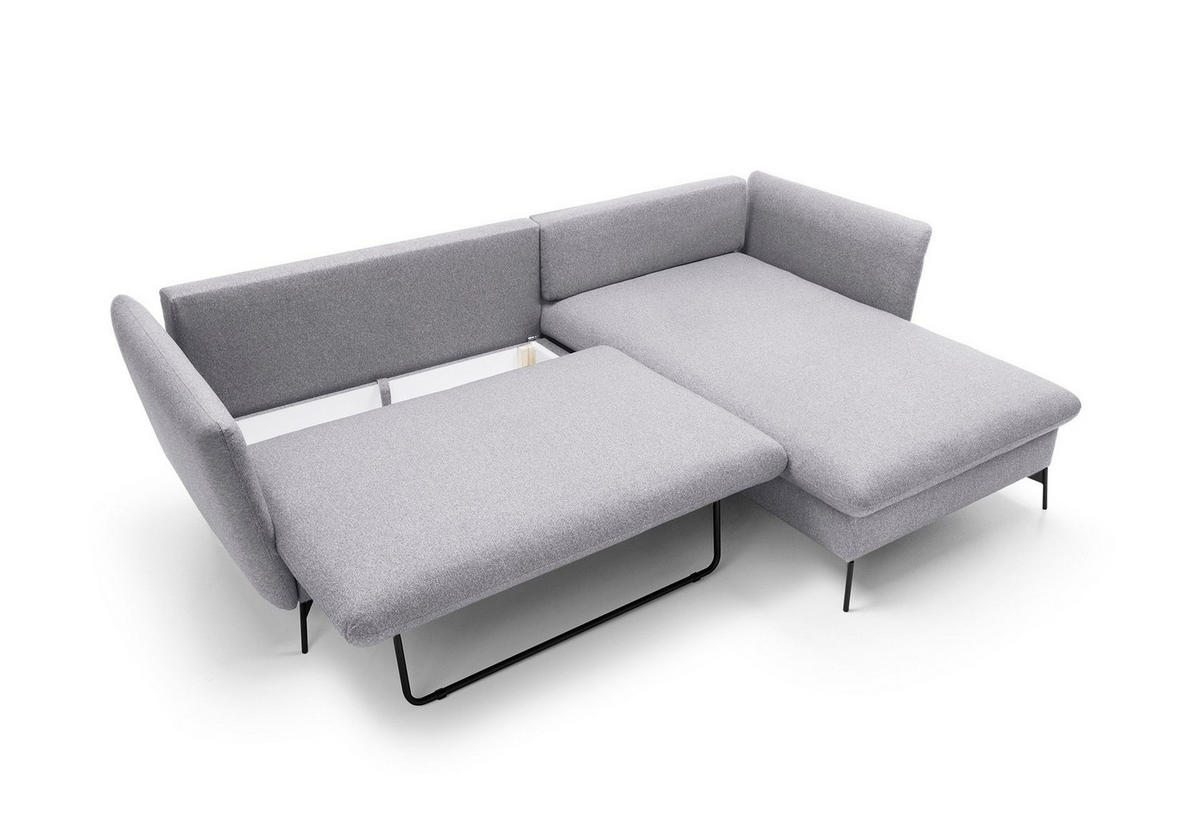 ECKSOFA FERRO Grau Geflochtener Stoff mit Schlaffunktion - Grau, Holz (258/167cm) - MASSENO