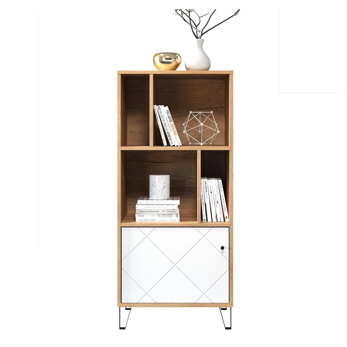 BÜCHERREGAL 1 Tür und 4 Fächer mattweiß H136 cm - Touch - Weiß, Holzwerkstoff (63/136/40cm) - Trendteam