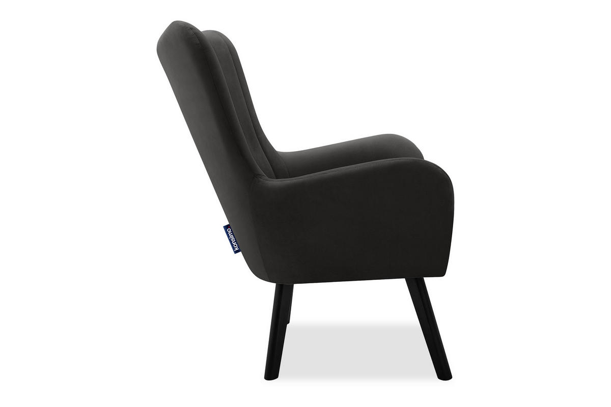 OHRENSESSEL GADI Velourstoff, Dunkelgrau - Dunkelgrau/Schwarz, Holz/Textil (76/100/78cm) - KONSIMO®