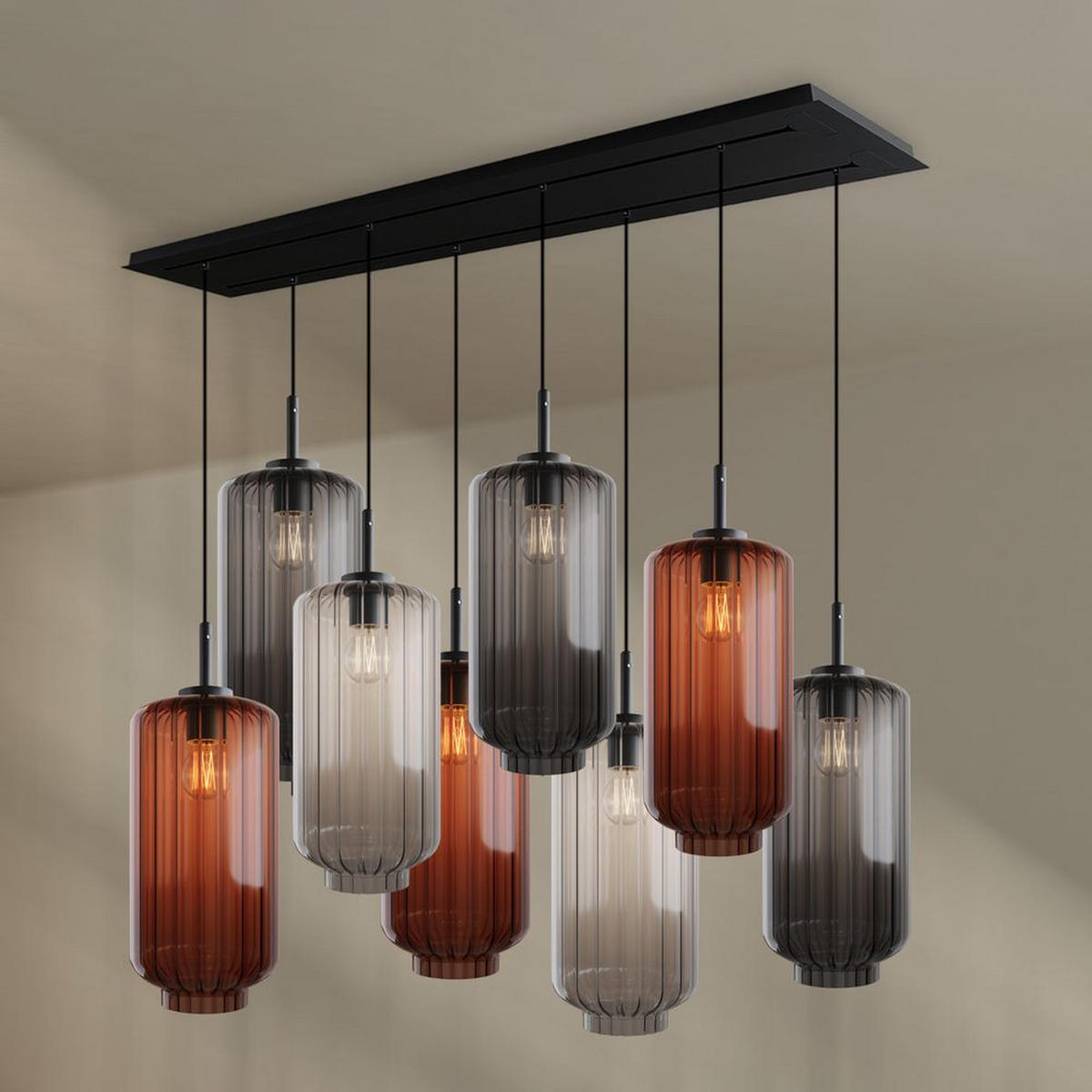 HÄNGELEUCHTE Velo 8-flammig Mehrfarbig Ø 18cm - Multicolor/Schwarz, Glas (18/18/33cm) - s.luce