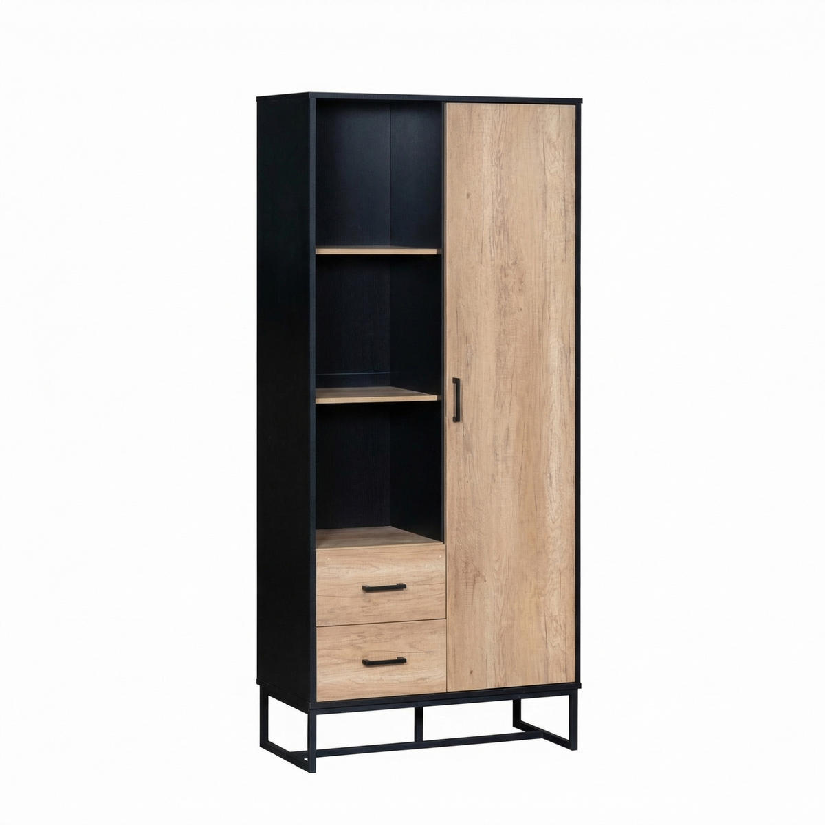 HIGHBOARD mit schwarzem Rahmen Holzoptik 80×40×180 cm aus MDF - Schwarz, Holzwerkstoff (80/180/40cm) - Luhomfu