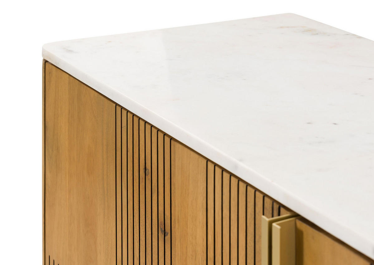 SIDEBOARD Mango 180x40x80 hellbraun geölt / Marmor weiß MIAMI #100 - Braun, Holz (180/80/40cm) - Massivmoebel24