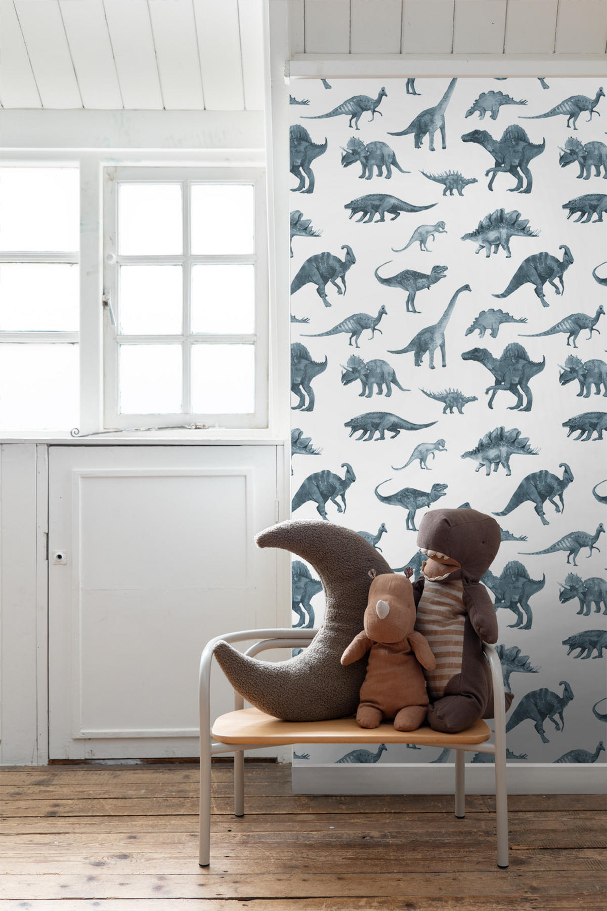 TAPETE Dinosaurier 50 x 900 cm - Blau, Papier (50/0.1cm) - ESTAhome