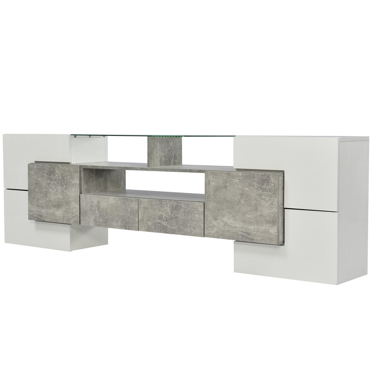 TV-LOWBOARD aus MDF 200x35x60 cm Weiß-Grau mit LED-Beleuchtung und großzügigem Stauraum - Weiß, Holzwerkstoff (200/60/35cm) - Modfu