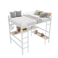HOCHBETT 90/200 cm in Weiß mit Schreibtisch und Regalen aus Metall - Weiß, Metall (90/200cm) - Flora Grace
