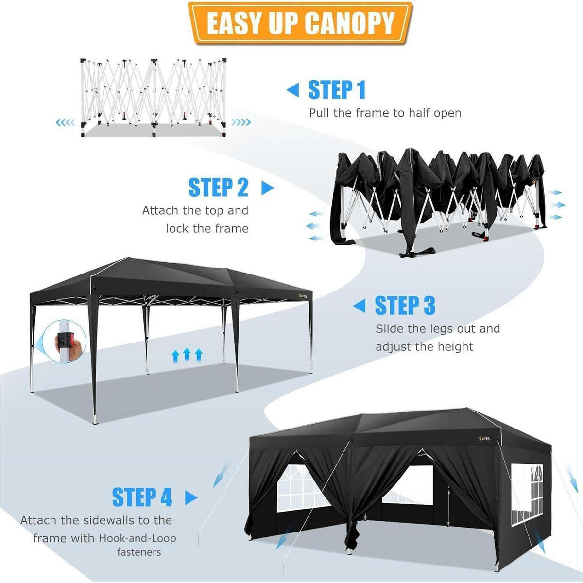 FALTPAVILLON 3x6 Schwarz Wasserdicht Stabil mit 6 Seitenwänden - Schwarz, Metall (300/270/600cm)