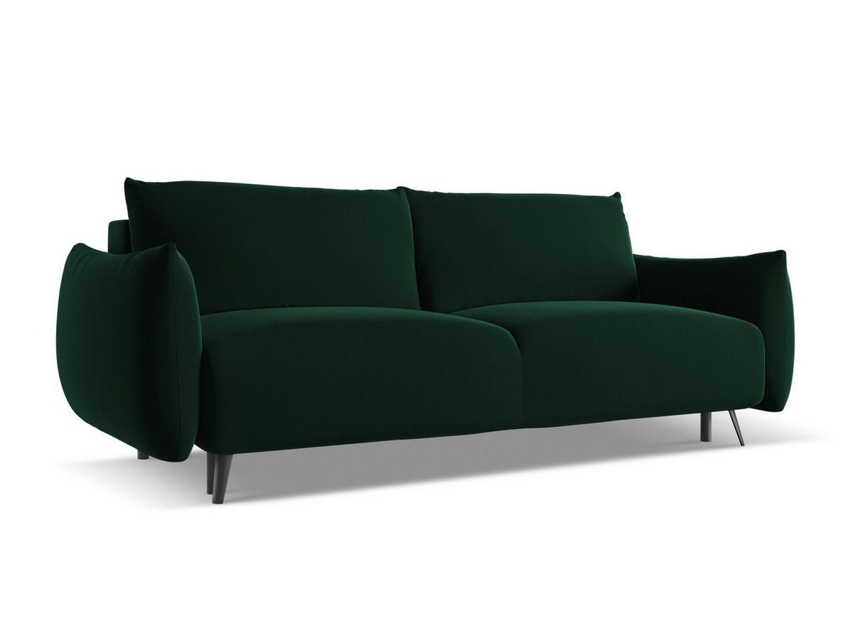 3-SITZER SOFA mit Schlaffunktion Samt Stoff Grün - Dunkelgrün/Schwarz, Textil/Metall (230/86/105cm) - Makamii