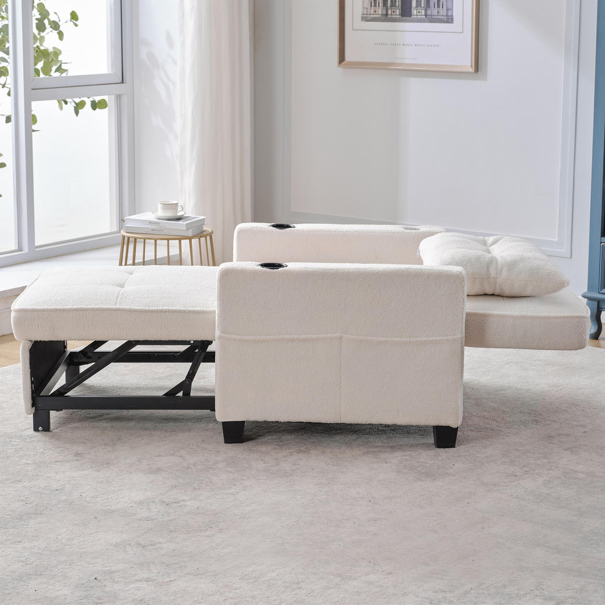 RELAXSESSEL 87/74/84 cm Weiß mit Getränkehaltern und USB Anschluss - Weiß, Textil (74/84/87cm) - Oxeza