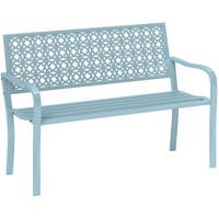 ZAHRADNÍ lavice 127/63/85 cm modrá z oceli s područkami a zdobeným opěradlem - modrá, kov (63/83/127cm) - OKWISH