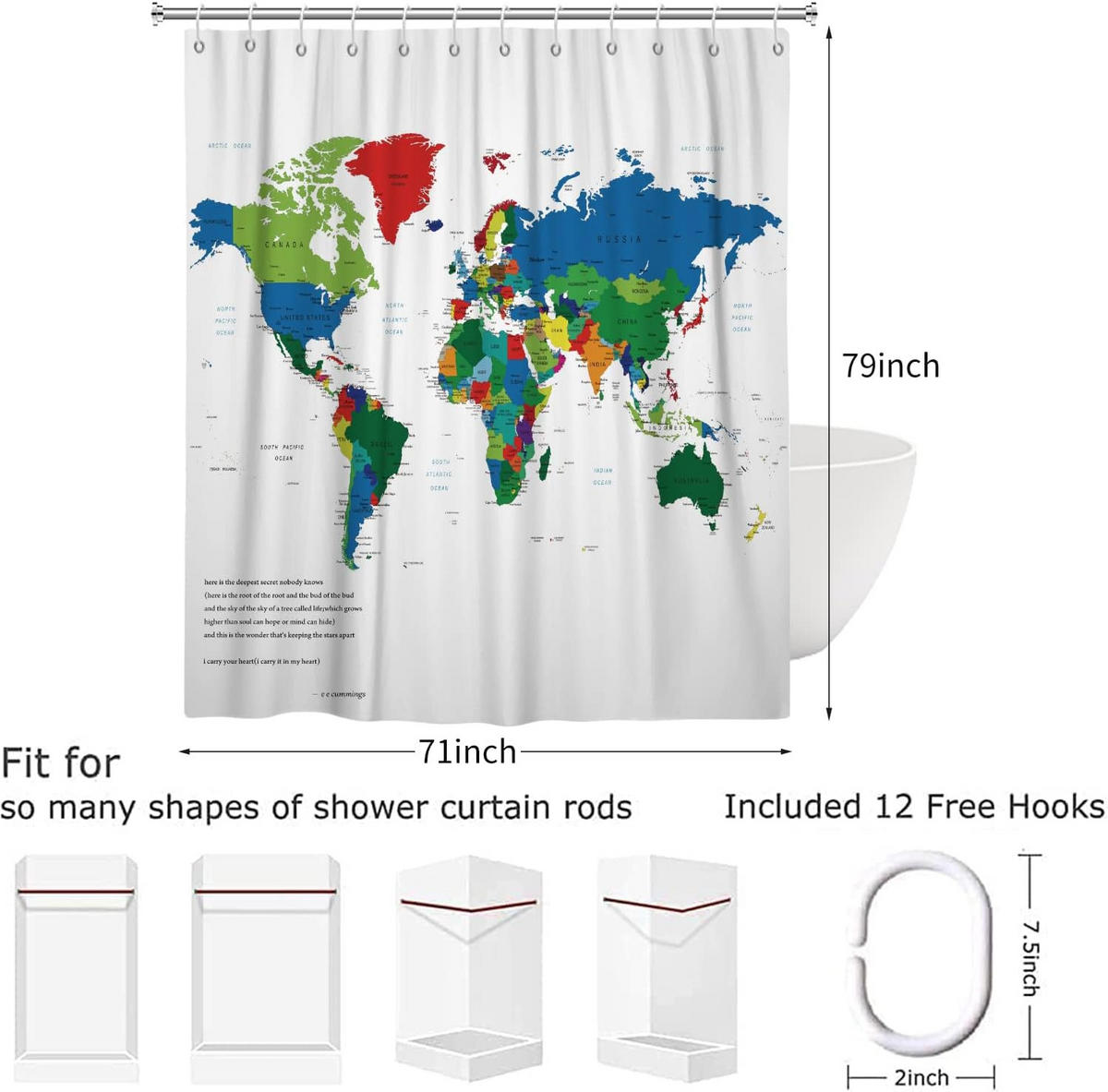 DUSCHVORHANG bunt wasserdicht mit Haken - Multicolor, Textil (200/180cm) - MCBOSON