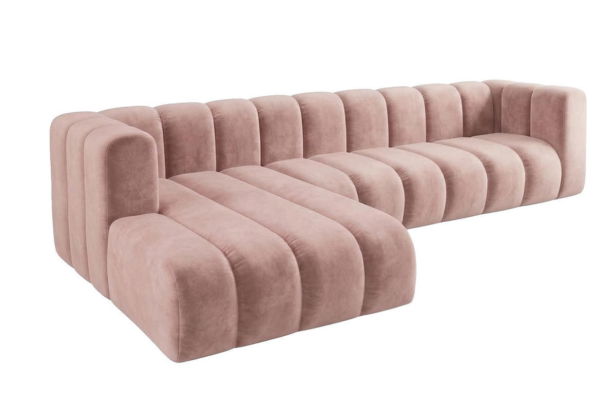 ECKSOFA Modulares In L-Form, Velvet-Stoff Riviera, Hellrosa, Links, GRAND 318 cm - Hellrosa, Holz (318/179cm) - Kaiser Möbel