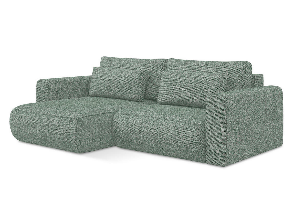 ECKSOFA mit Schlaffunktion Strukturstoff Stoff Grün - Schwarz/Hellgrün, Kunststoff/Textil (149/240cm) - Makamii