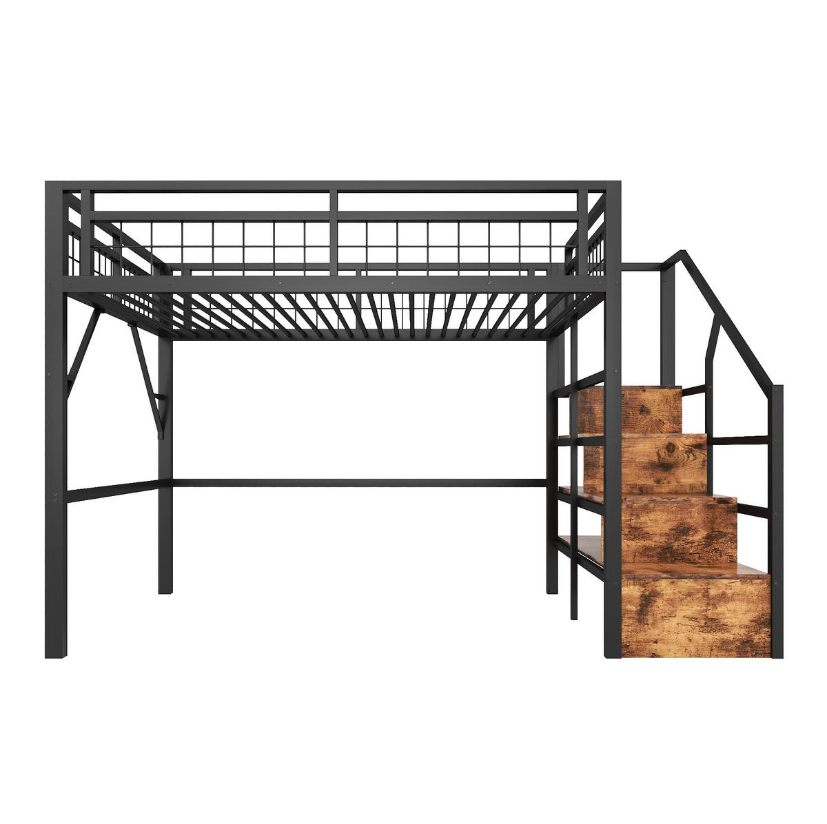 HOCHBETT 140/200 cm aus Metall mit LED-Beleuchtung und Stauraumtreppe - Schwarz, Metall (140/200cm) - Flora Grace