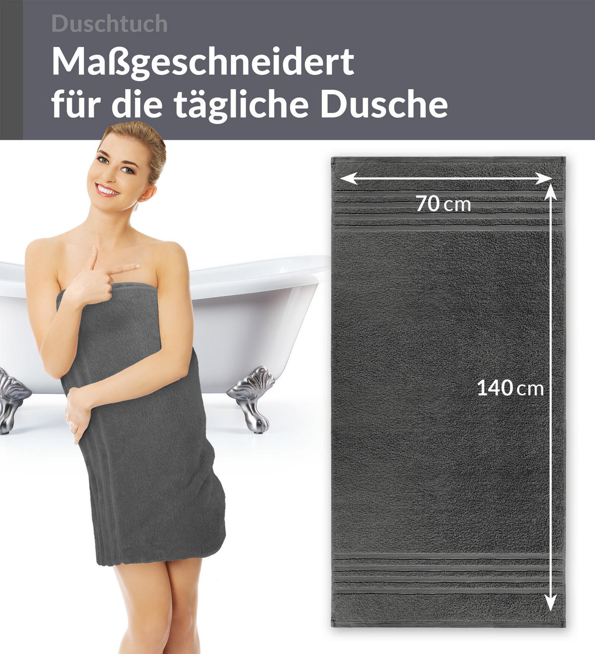 DUSCHTUCH London Anthrazit Grau 2er Set 70x140 - Anthrazit, Textil (70/140cm) - Lashuma