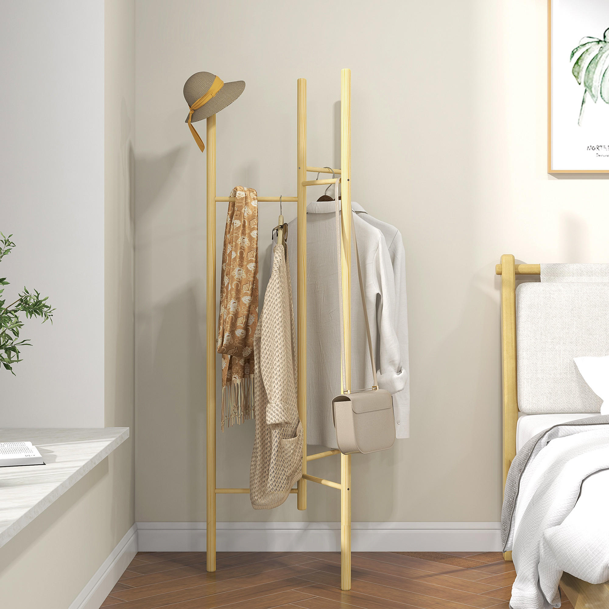 GARDEROBENSTÄNDER - Naturfarben, Holzwerkstoff (52.5/160/62cm) - HOMCOM