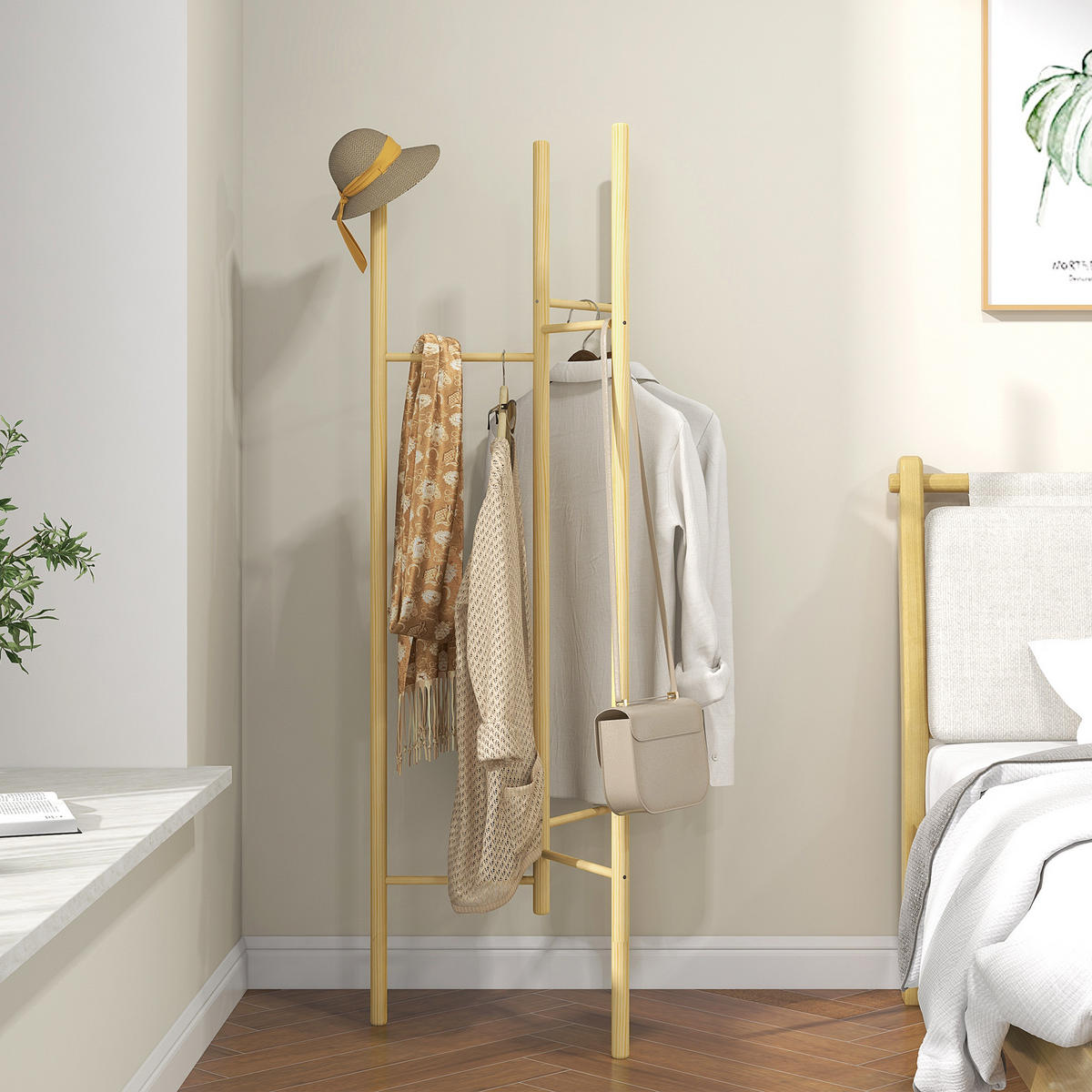 GARDEROBENSTÄNDER - Naturfarben, Holzwerkstoff (52.5/160/62cm) - HOMCOM