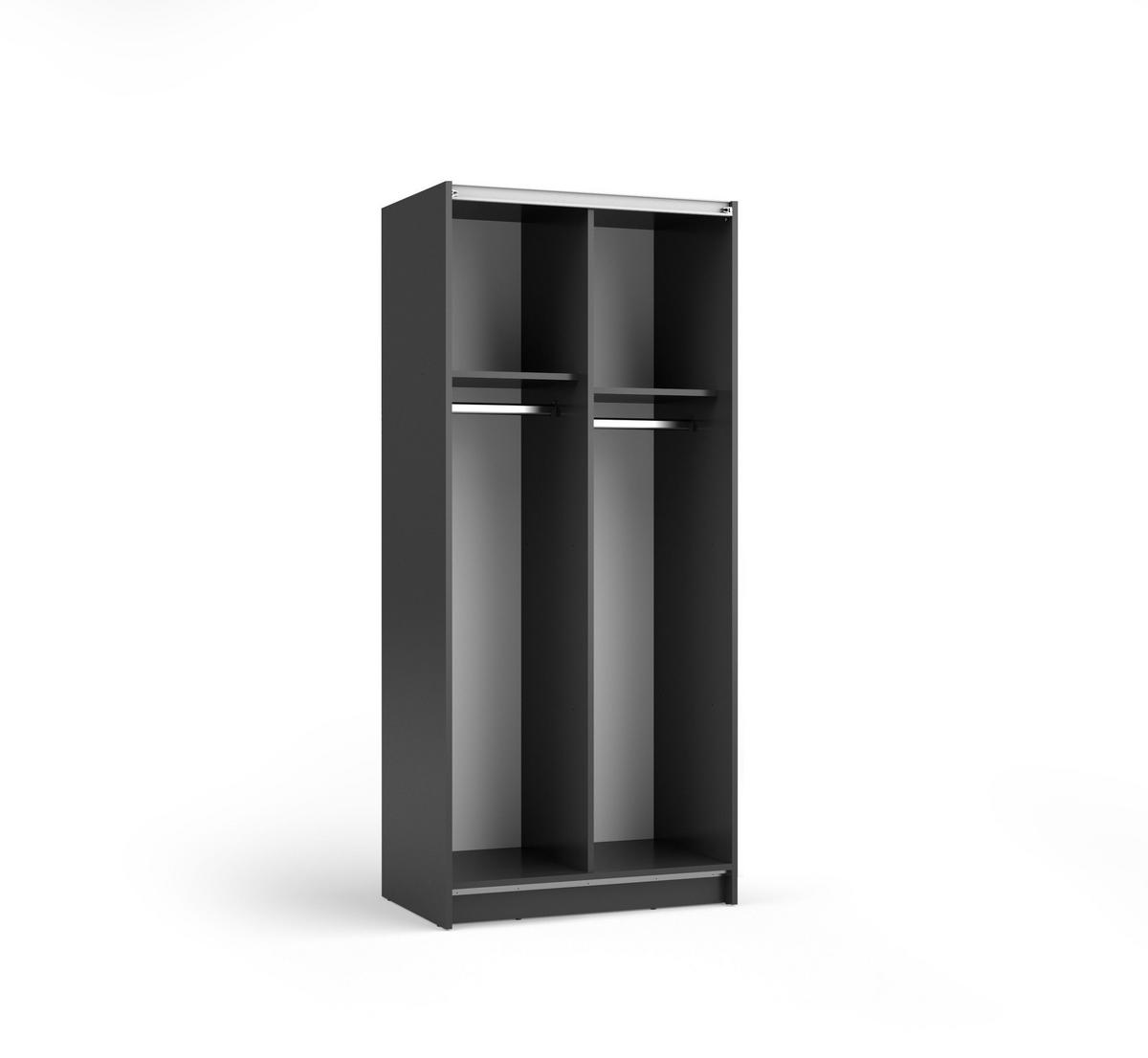 SCHWEBETÜRENSCHRANK CERON 80/182/54,6cm 2-türig mit Spiegel Schwarz - Schwarz, Holzwerkstoff (80/182/54.6cm) - MASSENO