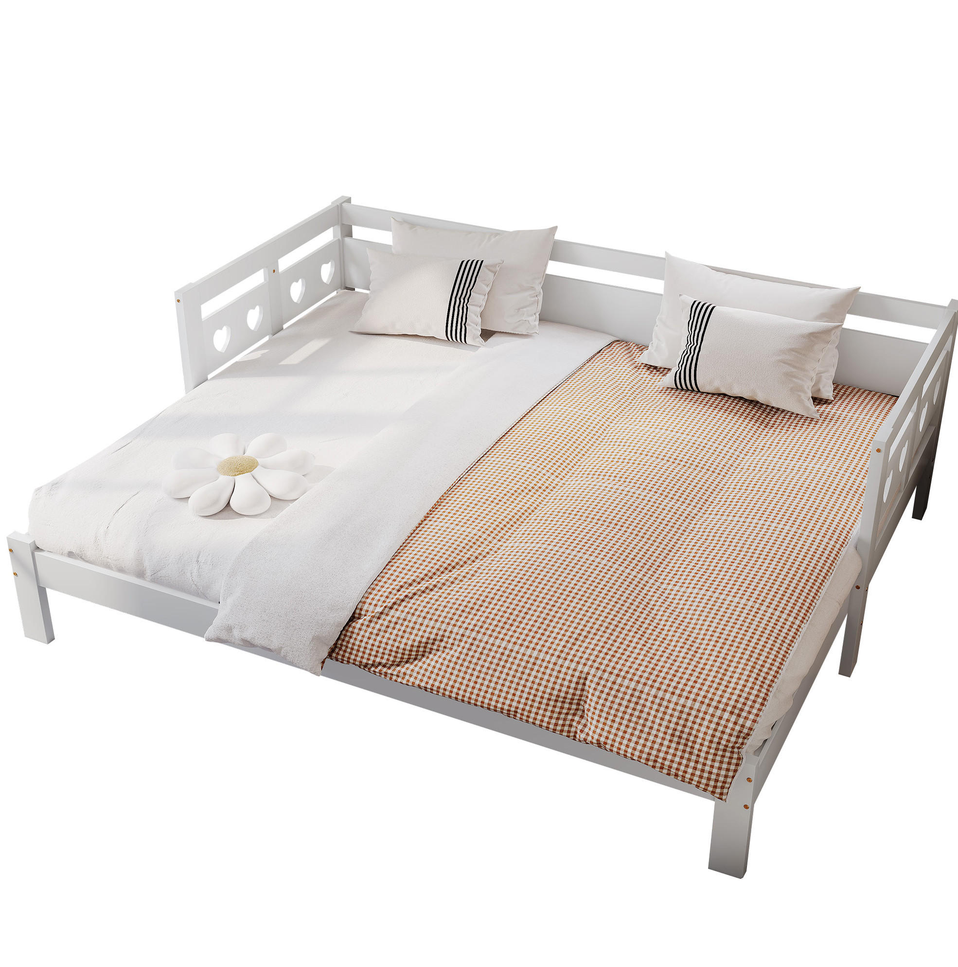 AUSZIEHBETT 90/190 cm mit Herz-Design, Massivholz Kiefer, Weiß - Weiß, Holzwerkstoff (90/190cm) - Redom