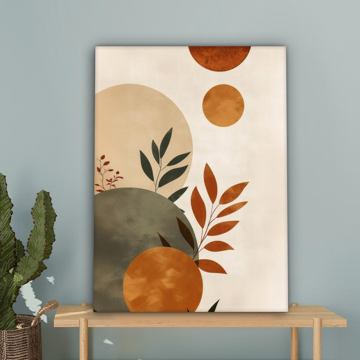 LEINWANDBILD Formen - Rund - Blätter - Beige 60x80 cm - Rostfarben, Textil (60/80cm) - MuchoWow