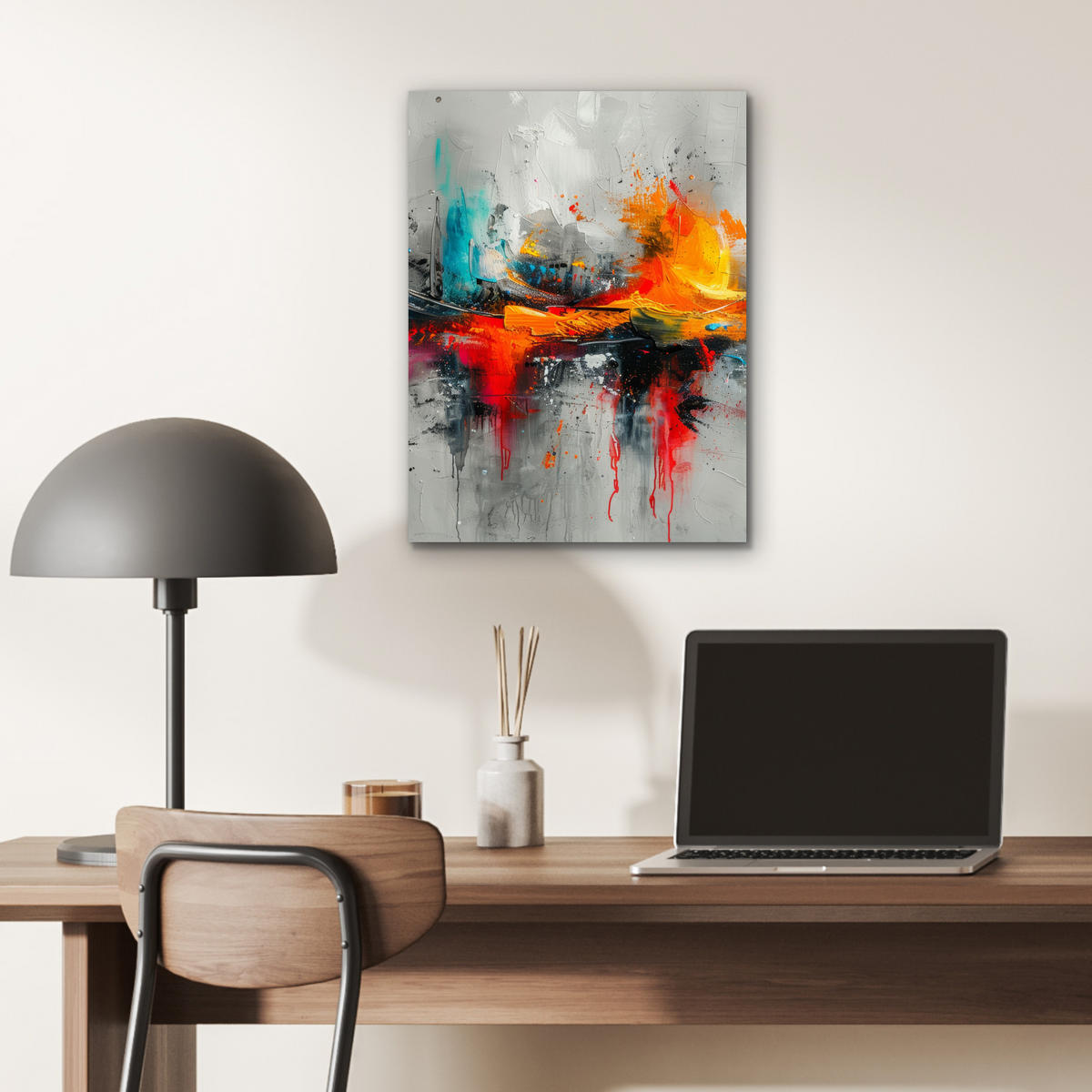 KOVOVÝ OBRAZ Moderné umenie - Oranžová - Sivá - Abstraktné 30x40 cm - svetlosivá, kov (30/40cm) - MuchoWow
