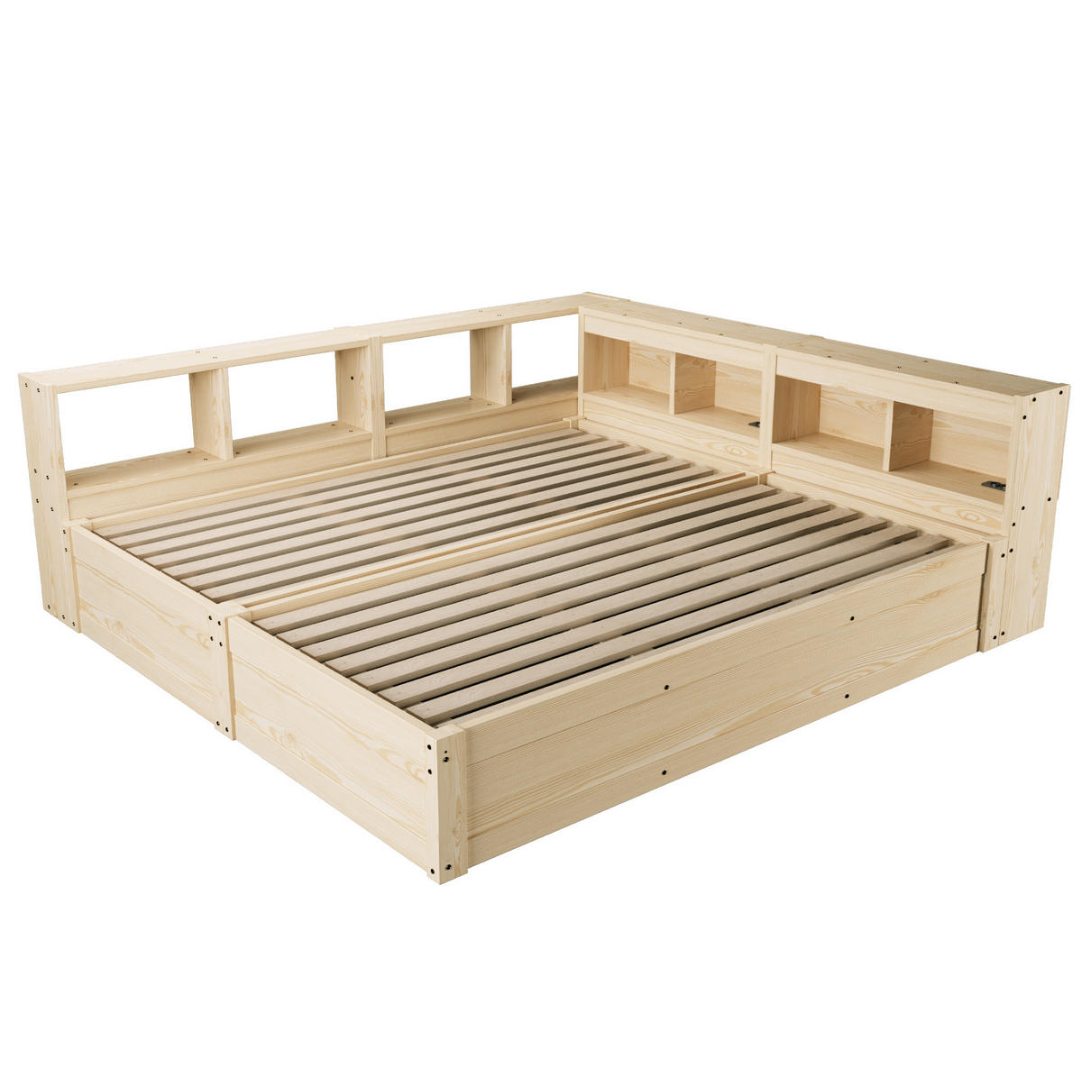 BETT 90/180/200 cm aus MDF mit LED, Naturholz - Naturfarben, Holzwerkstoff (90/200cm) - OKMYHOME