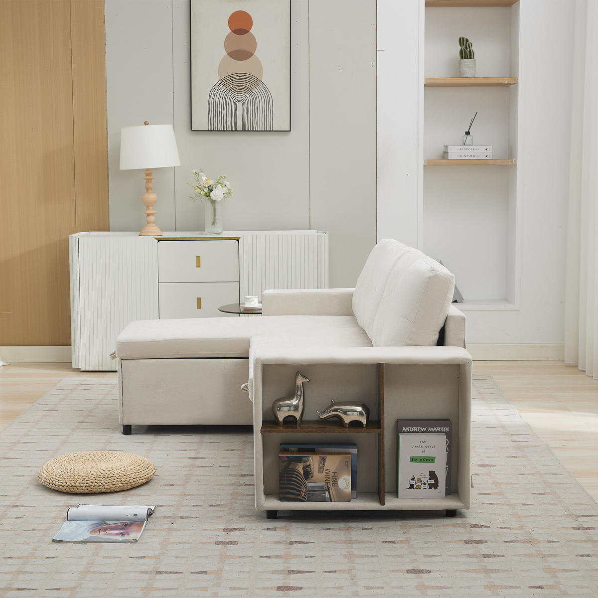 ECKSOFA L-Form Stauraum 3-Sitzer Chenille Beige 202cm - Beige, Textil (202/136cm) - FLIEKS